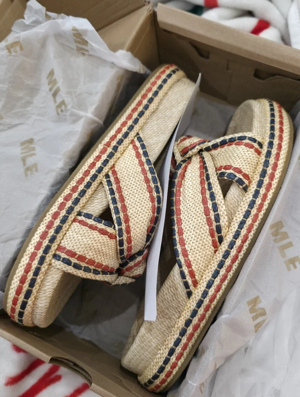 MIA | Giade Raffia Slip-On Sandals, Red & Navy